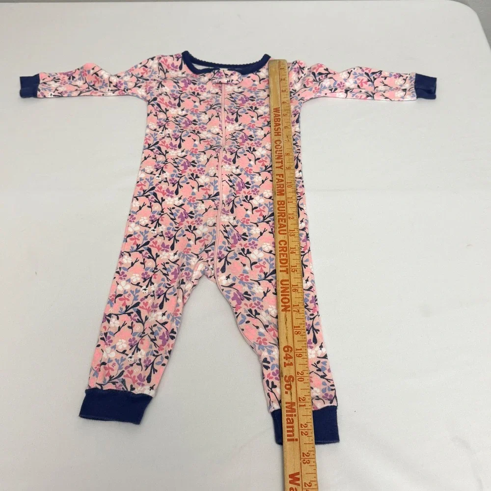 OshKosh Bgosh Baby Girls Pink Floral Full Zip 100% Cotton‎ Sleeper 9 Months